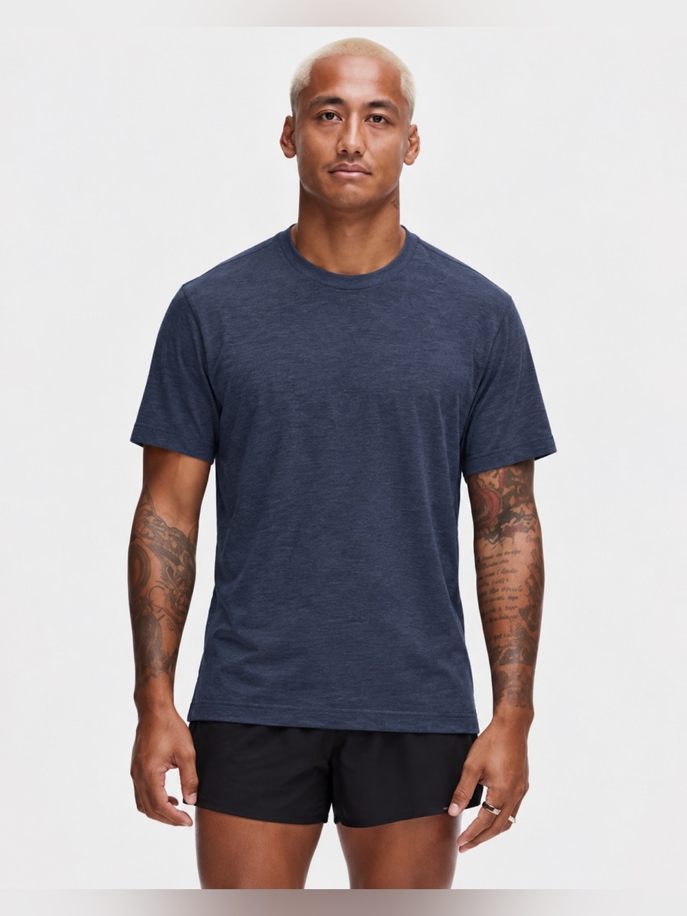 Lululemon Mens Short Sleeve Crewneck Tee Shirt Heathered Navy Blue Size Med 1093
